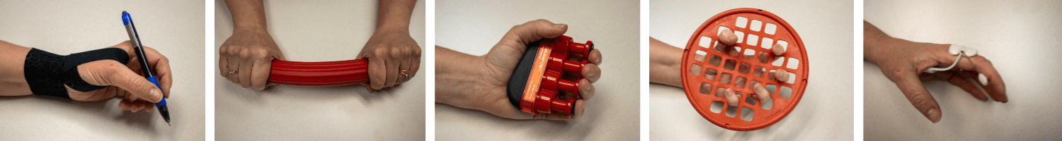 A picture of hand therapy activities to improve hand strength and coordination at STAR Physical Therapy.